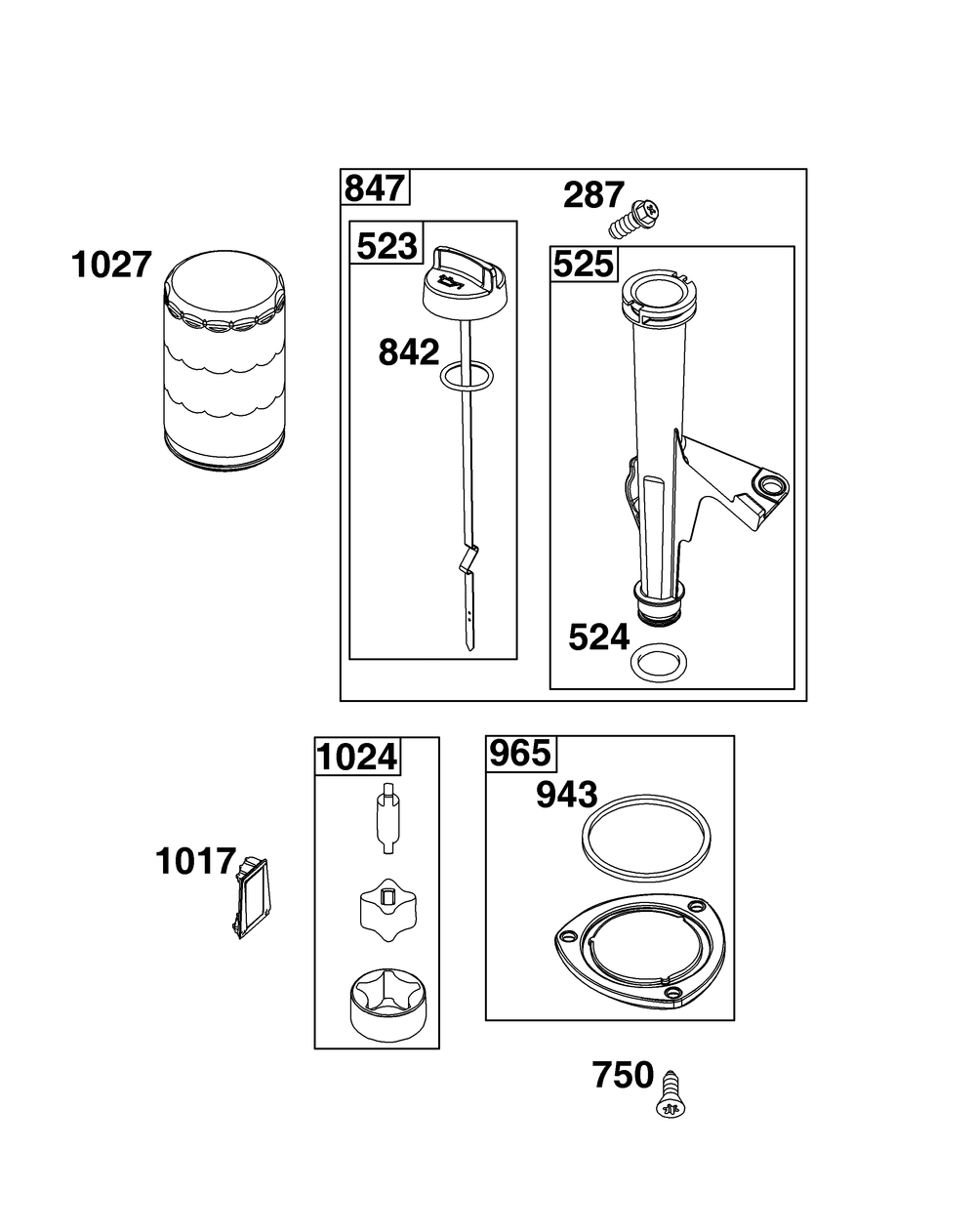 Lubrication Group Diagram and Parts List for 44N677-0066-G1 400000 - 699999 Briggs and Stratton Engine